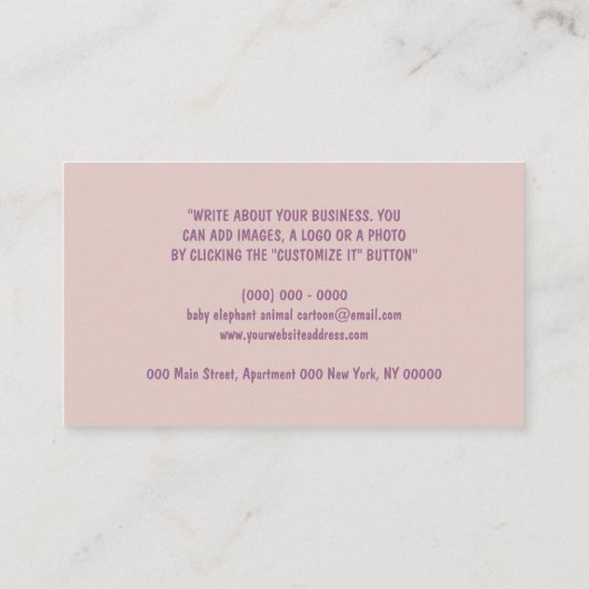 象ベビーシッターピンクデイケア先生動物 名刺 (裏面)