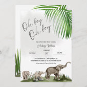 象ベビーシャワーツインボーイズベビー 招待状 (正面/裏面)