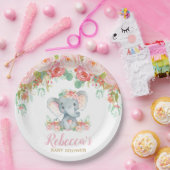 象ベビーシャワーピンク赤面フローラベビーガール ペーパープレート (パーティー)