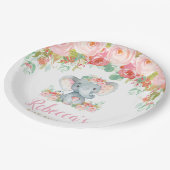 象ベビーシャワーピンク赤面フローラベビーガール ペーパープレート (アングル)