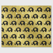 象ベビーシャワープリンセス金ゴールドブラックハート ラッピングペーパー (フラット)