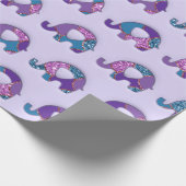 象ベビーシャワーラベンダーパープルティール(緑がかった色)ブルー ラッピングペーパー (角)