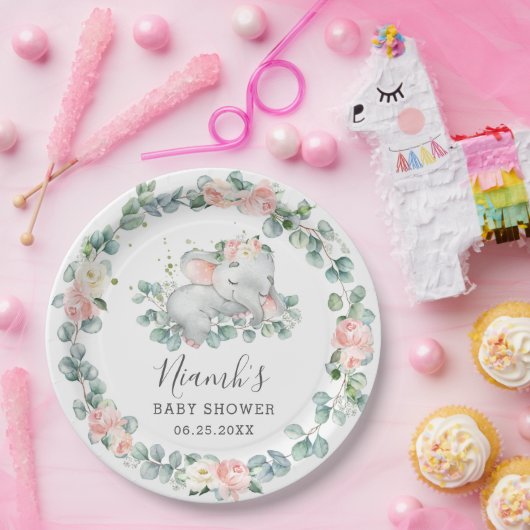 象ベビーシャワー誕生日フローラグリーナリーガール ペーパープレート (パーティー)