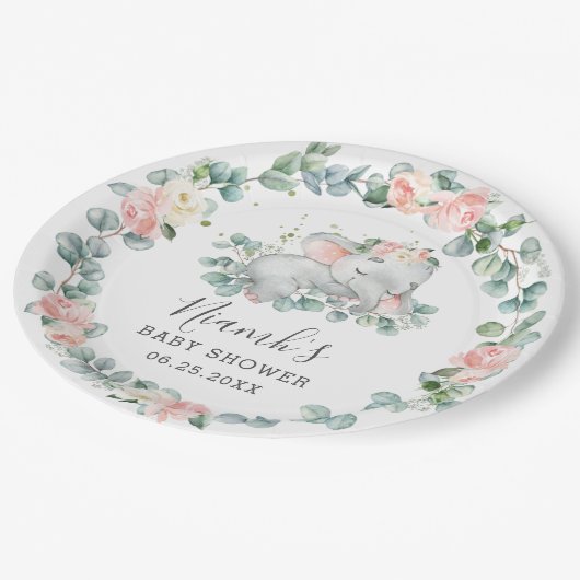 象ベビーシャワー誕生日フローラグリーナリーガール ペーパープレート (アングル)