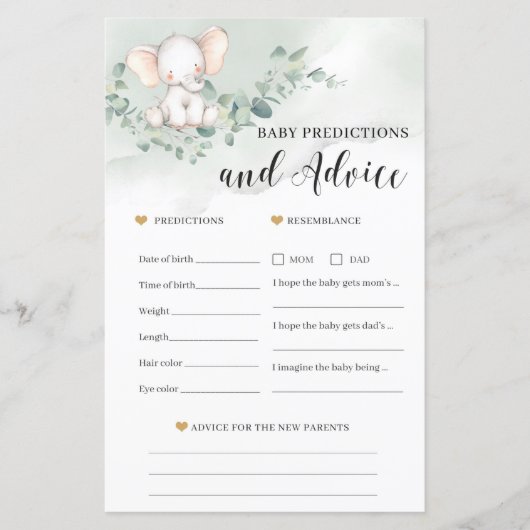 象ベビー予測及びアドバイスゲームカード (正面)