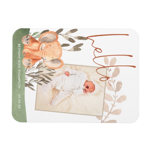 象ベビー写真記念の誕生発表 マグネット (横)