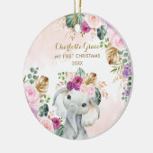 象ベビー1stクリスマス赤面フローラ緑 セラミックオーナメント (左)