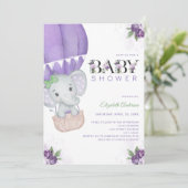 象ホットエアバルーンパープルフローラ赤ちゃんシャワー 招待状 (スタンド正面)