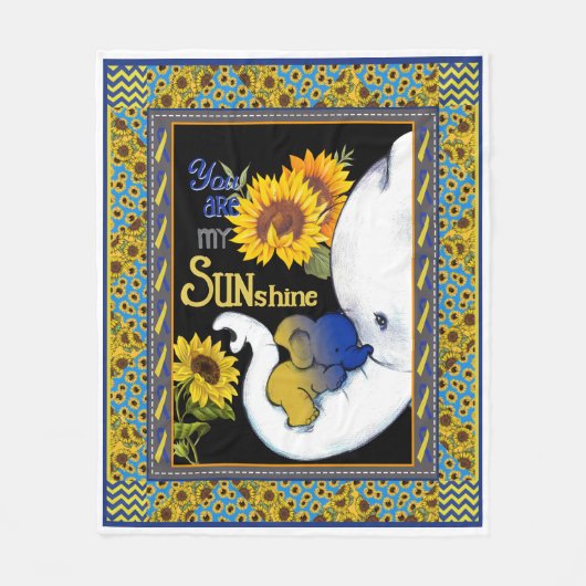 象ママとベビーひまわりあなたは私の太陽 フリースブランケット (正面)