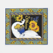 象ママとベビーひまわりあなたは私の太陽 フリースブランケット (正面(横))