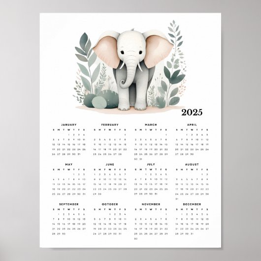 象ミニマル象Boho 2025ウォールカレンダー ポスター (正面)