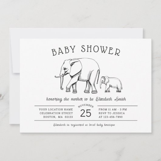 象モダンの男女兼用赤ちゃん 招待状 (正面)