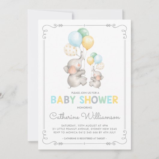 象モダンの赤ちゃんシャワーミニマリストのジャングルボーイ 招待状 (正面)