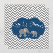 象モダンシボロン海軍ブルーグレー赤ちゃんシャワー 招待状 (正面/裏面)