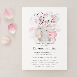 象モダンフローラ女の子の赤ちゃんシャワー 招待状