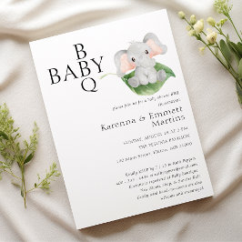 象モダン緑BBQベビーシャワー 招待状