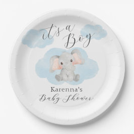 象モダン雲は男の子のシャワー ペーパープレート
