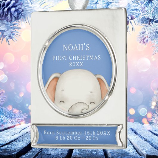 象初めてのクリスマスブルー男の赤ちゃん誕生統計 シルバープレートバナーオーナメント