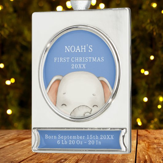 象初めてのクリスマスブルー男の赤ちゃん誕生統計 シルバープレートバナーオーナメント