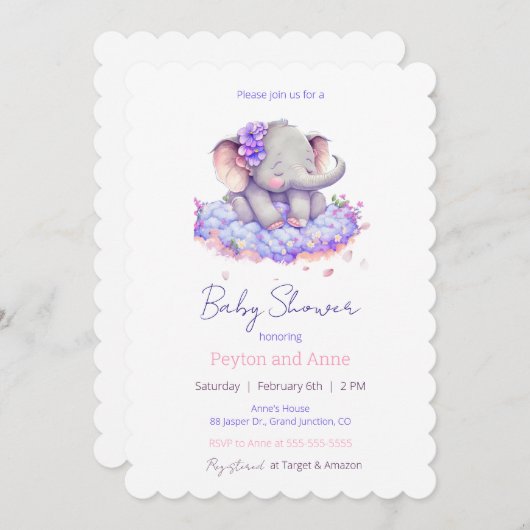 象大切赤シャワー招待状 招待状 (正面/裏面)