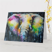 象好きのためのゾウの水彩画 カード (黄色い花)