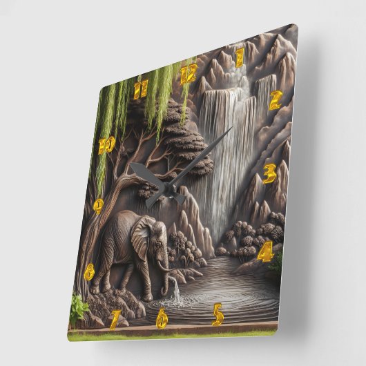 象威厳のあるバイトランクウォーターフォールシーン スクエア壁時計 (傾斜)