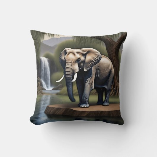 象威厳のある象アットトランクルウォーターフォールオアシス クッション (正面)