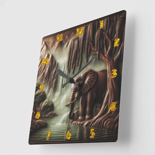 象威厳のある象バイセレネウォーターフォアアットデュスク スクエア壁時計 (傾斜)