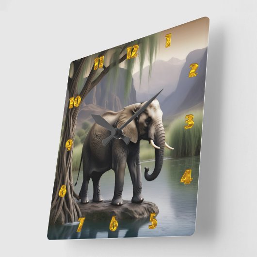 象威厳のある象バイトランクウォーターズアットデュスク スクエア壁時計 (傾斜)