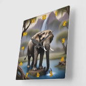 象威厳のある象バイトランクウォーターフォールDusk スクエア壁時計 (傾斜)