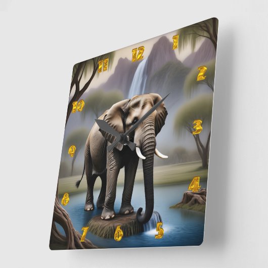 象威厳のある象バイトランクウォーターフォールDusk スクエア壁時計 (傾斜)