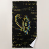 象形文字と大理石のホルスのエジプトの目 ビーチタオル (正面)