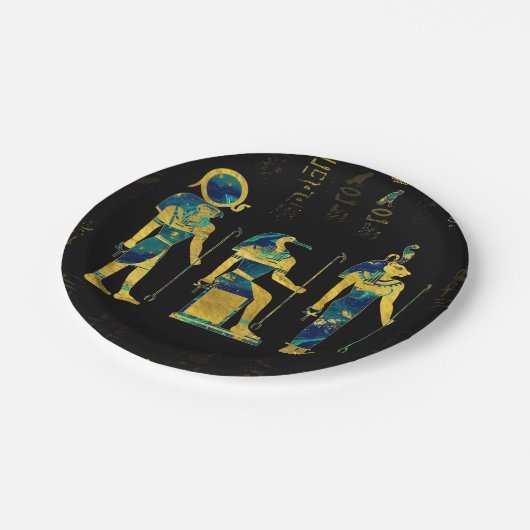 象形文字の金ゴールドおよび大理石のエジプト神 ペーパープレート (アングル)