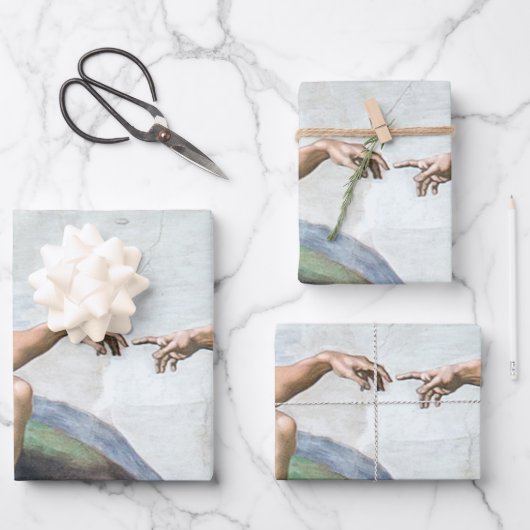 象徴的なミケランジェロのアダムの創造ポスター ラッピングペーパーシート (正面)