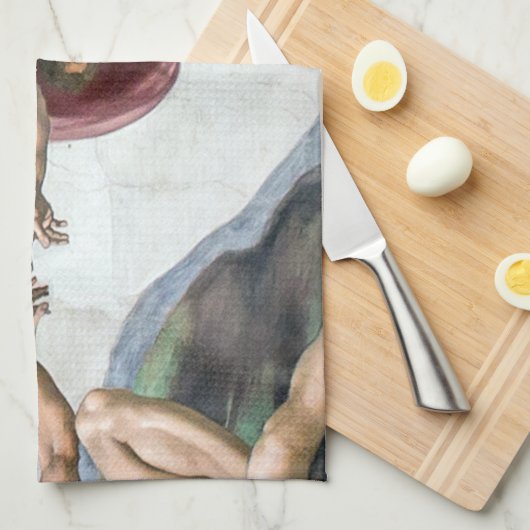 象徴的なミケランジェロのアダム創造 キッチンタオル (四つ折り)