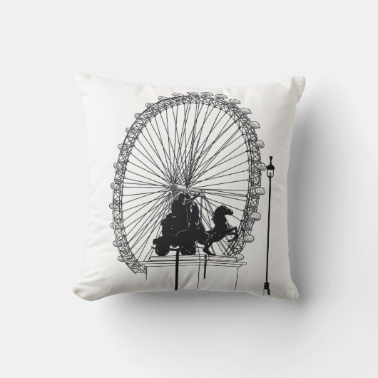 象徴的なロンドンのアトラクションペンとインクスケッチ クッション (正面)