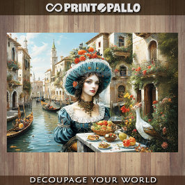 象徴的なヴェネツィア運河を持つノーブル・ヴェネツィアの女性 –  薄葉紙