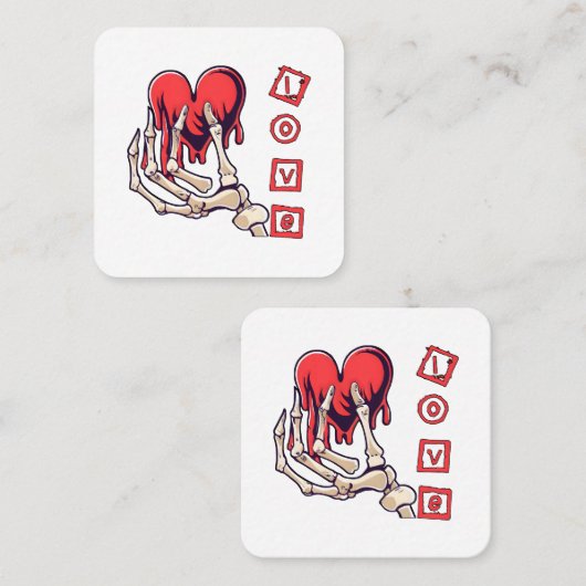 象徴的な愛スケルトンハンド提供ハート スクエア名刺 (正面/裏面)