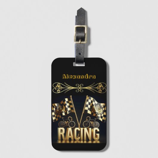 象徴的な旗でエキサイティングなバイクレース！ ラゲッジタグ (正面縦)