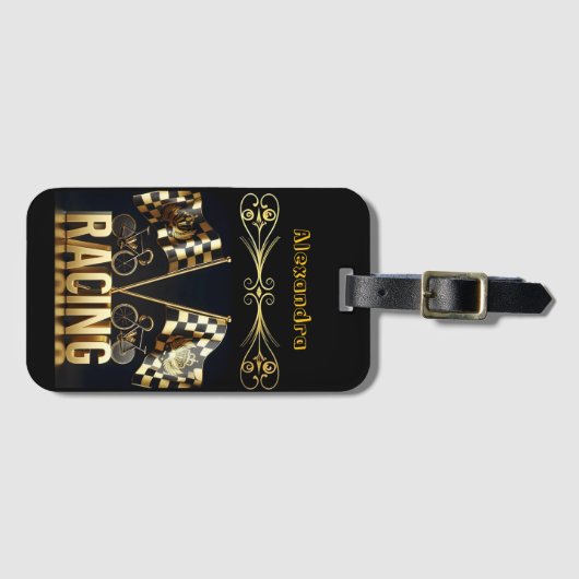 象徴的な旗でエキサイティングなバイクレース! ラゲッジタグ (正面横)