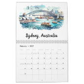 象徴的な水彩都市 カレンダー (2月 2027)