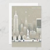 象徴的な自由の女神&ニューヨークのスカイラインホリデー サンキューカード (正面/裏面)