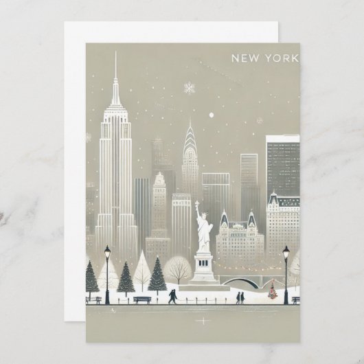 象徴的な自由の女神&ニューヨークのスカイラインホリデー サンキューカード (正面/裏面)