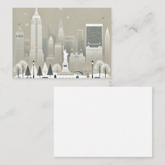 象徴的な自由の女神 & ニューヨークシティのスカイライン ホリデー ノートカード (正面/裏面)
