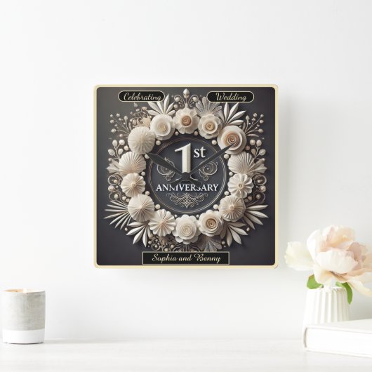 象徴的紙アートの愛 スクエア壁時計 (ホーム)