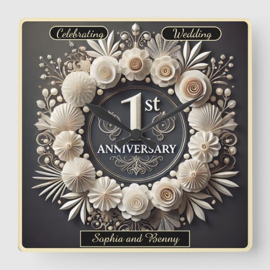 象徴的紙アートの愛 スクエア壁時計 (正面)