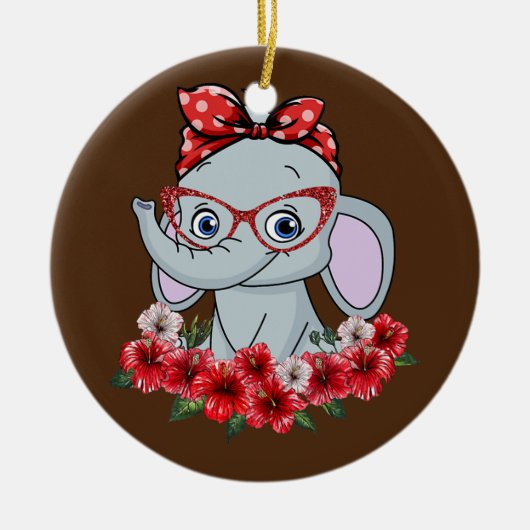 象救象の母赤い弓女 セラミックオーナメント (正面)