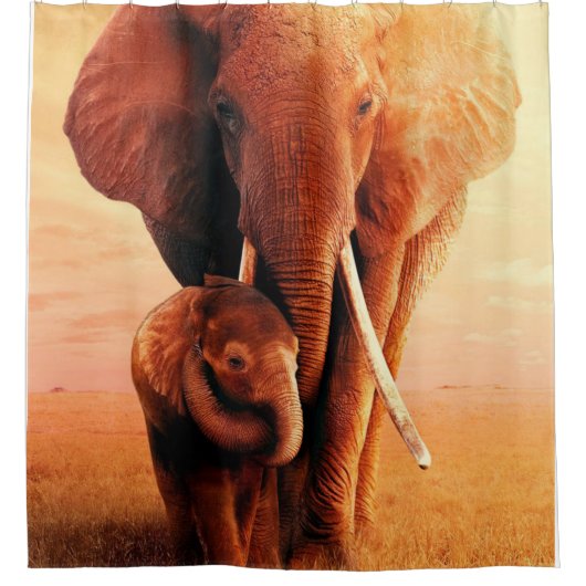 象最高の母マエバーゾウベビー恋人ギフト シャワーカーテン (正面)