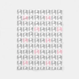 象毛布-灰色およびピンク フリースブランケット