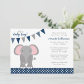 象海軍水玉模様の旗の男の子のベビーシャワー 招待状 (スタンド正面)